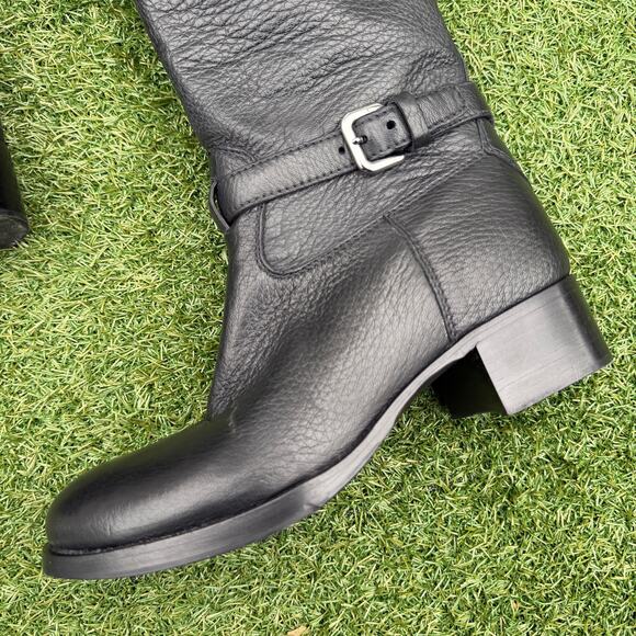 Prada Women's Cervo Logo Knee High Black Leather Riding Boots - Picture 4 of 9